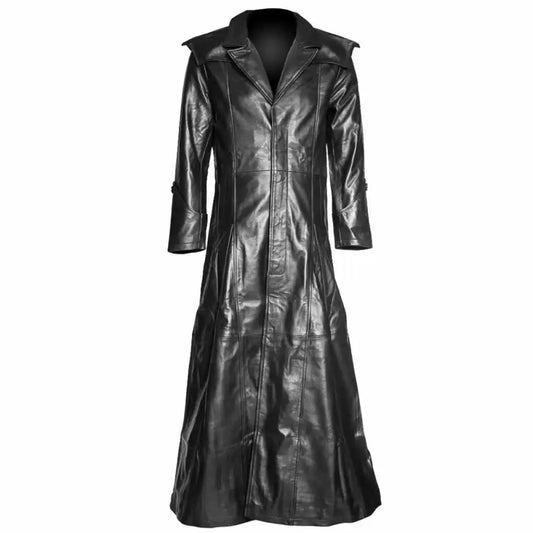 Mens Genuine Leather Long Goth Coat-0